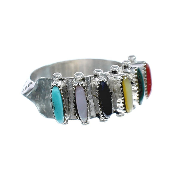 Native American Zuni Sterling Silver Multicolor Needlepoint Ring Size 6-1/2 AX124908